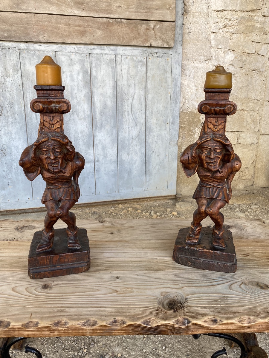 Pair Of "les Bouffons" Candleholders -photo-3