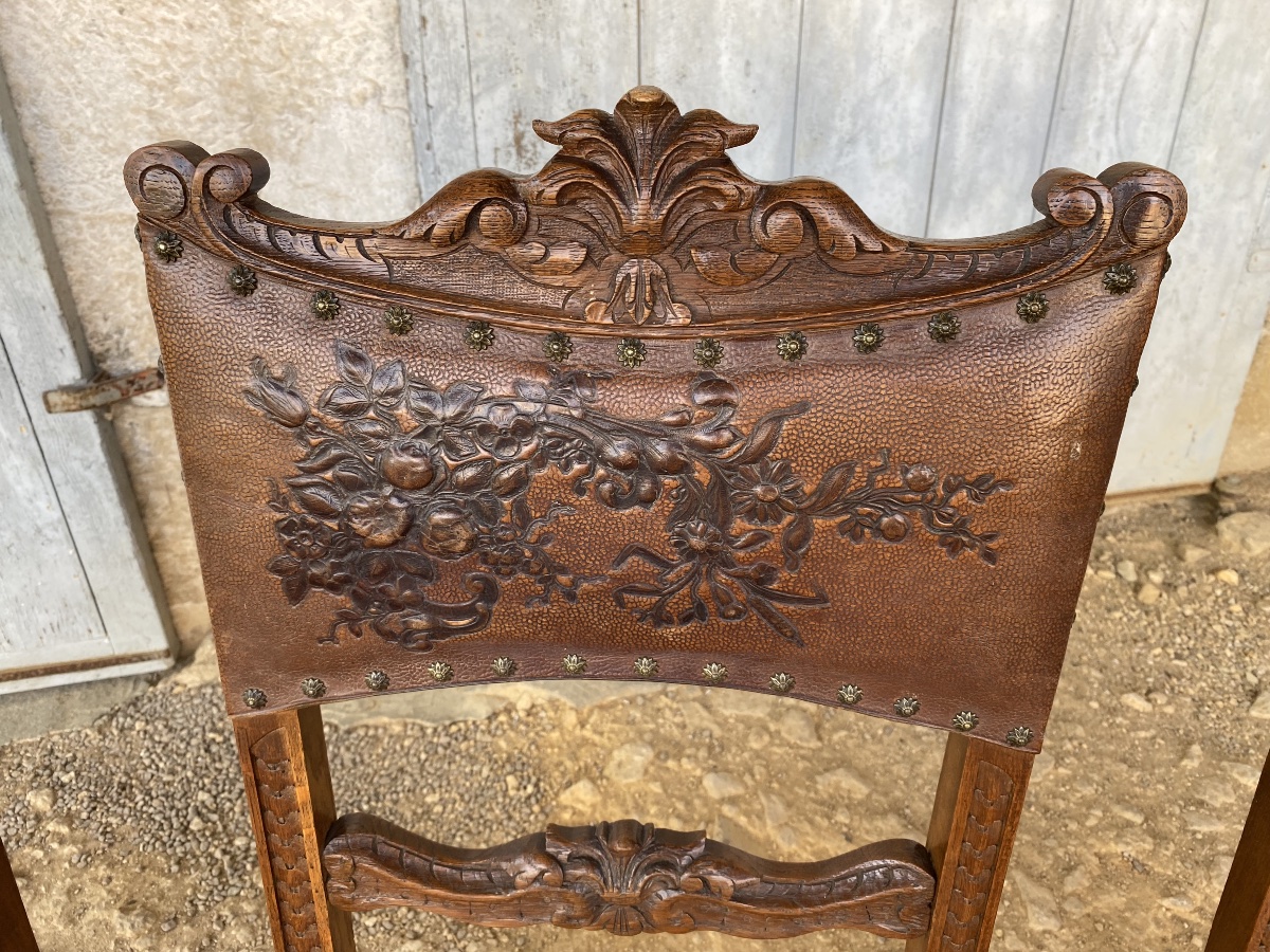 Set Of 6 Henri II Leather Chairs -photo-2