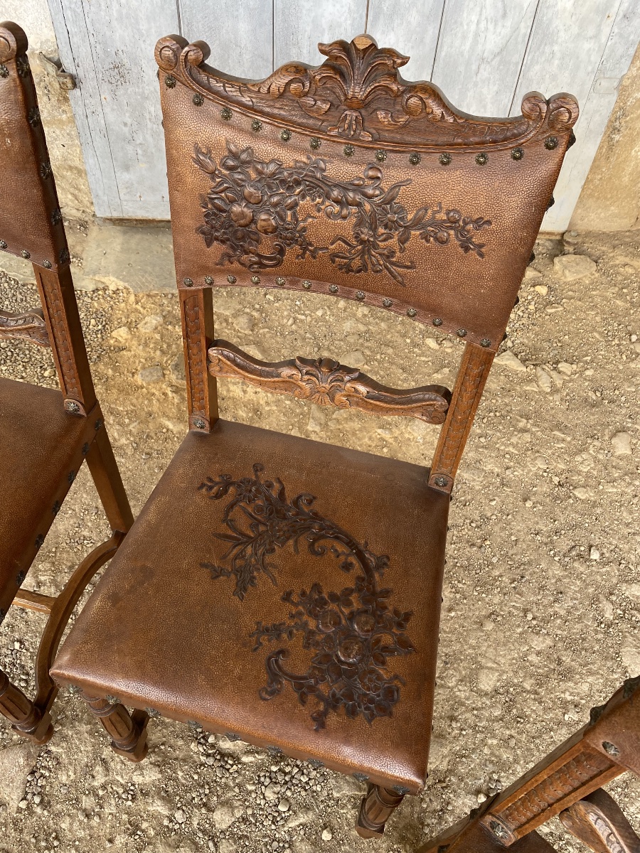Set Of 6 Henri II Leather Chairs -photo-4