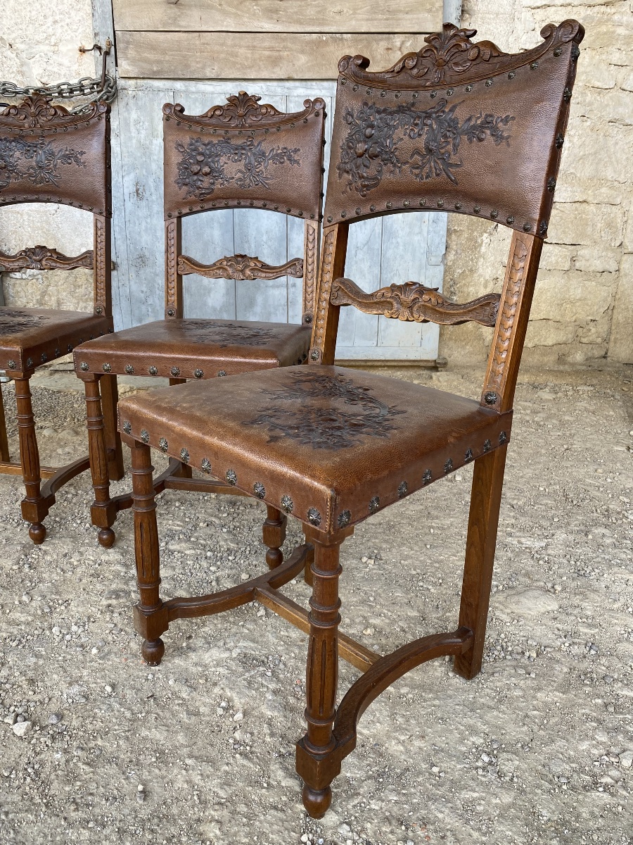 Set Of 6 Henri II Leather Chairs -photo-1