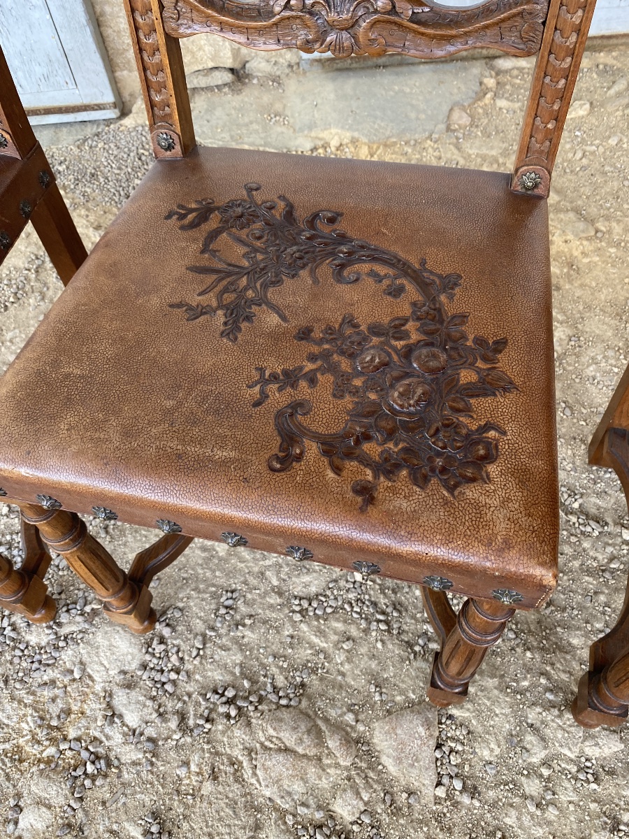 Set Of 6 Henri II Leather Chairs -photo-4