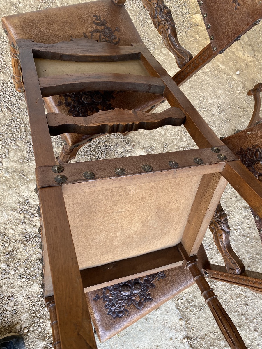 Set Of 6 Henri II Leather Chairs -photo-7