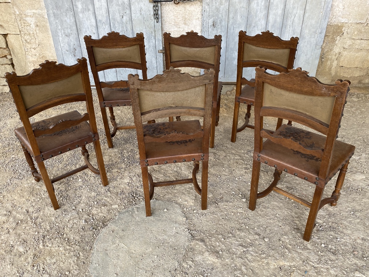 Set Of 6 Henri II Leather Chairs -photo-8