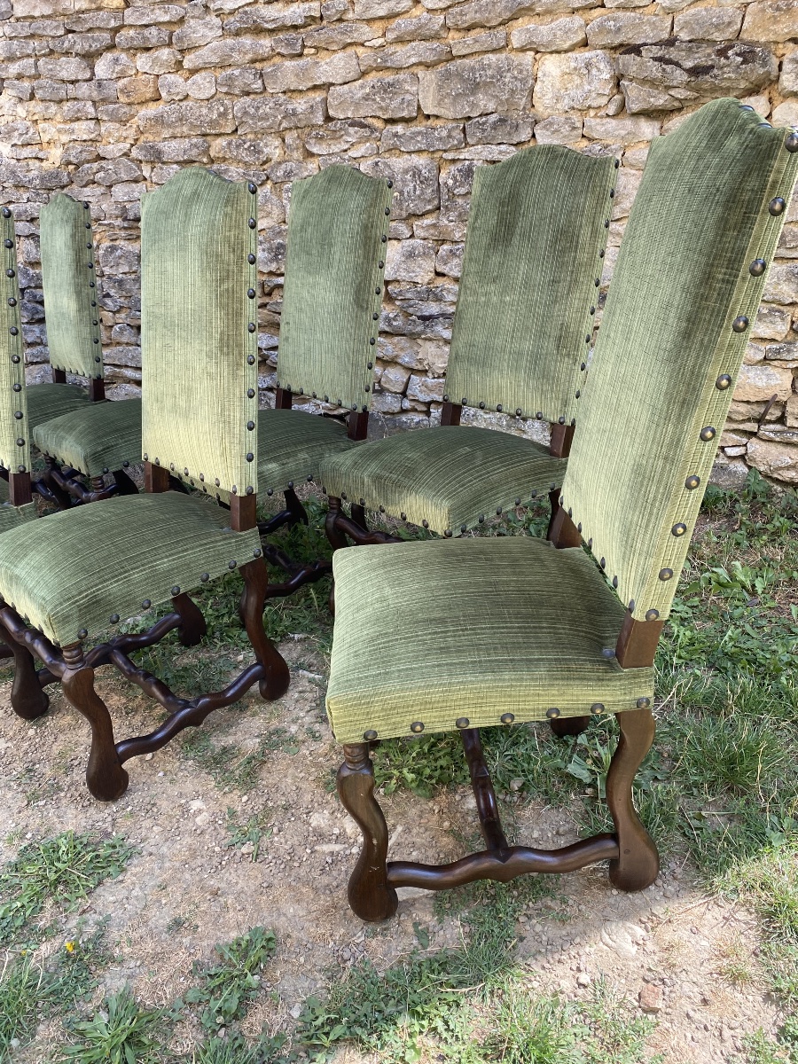 Suite de 10 chaises Louis XIII en châtaignier -photo-1