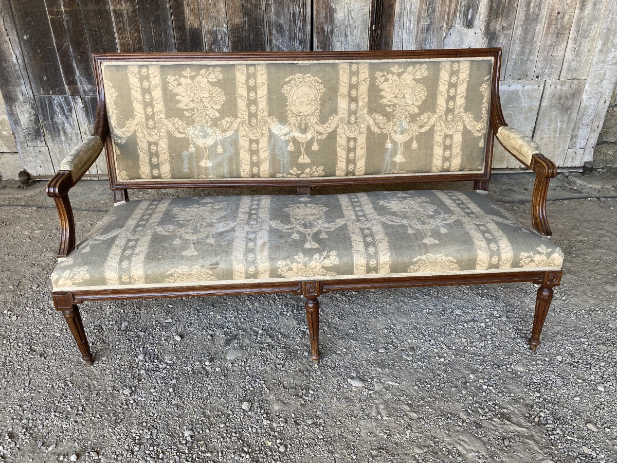Banquette Louis XVI en noyer-photo-3