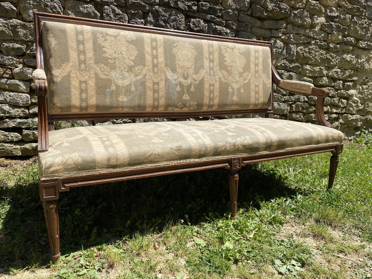 Banquette Louis XVI en noyer-photo-6