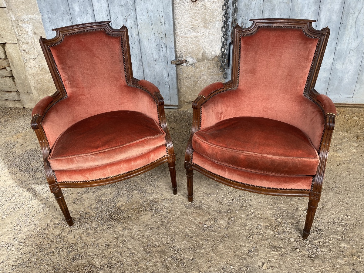 Paire de fauteuils Louis XVI en noyer