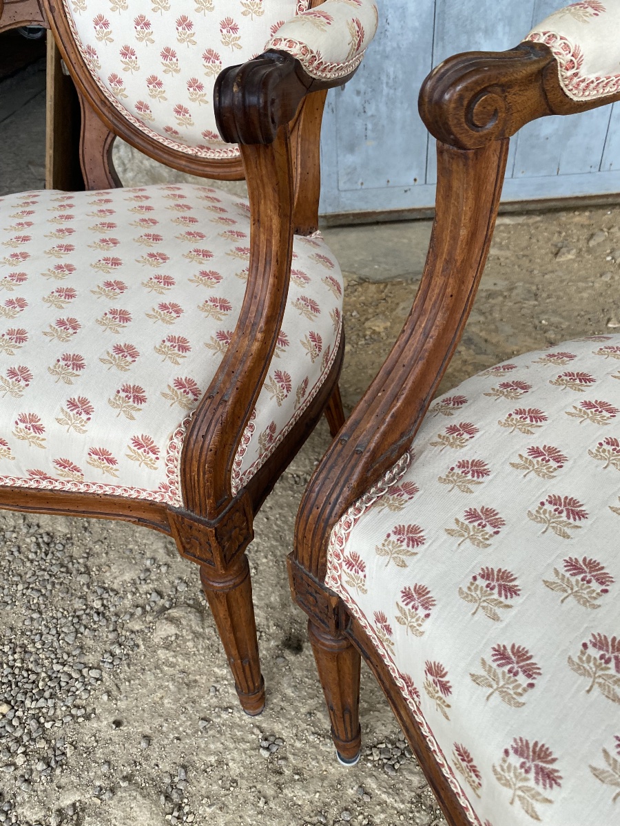 Pair Of Louis XVI Armchairs In Walnut -photo-2