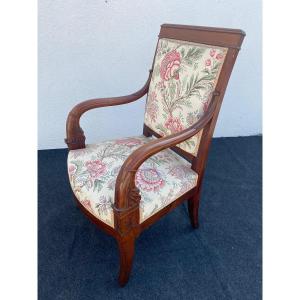 Attributed To Jeanselme. Mahogany Empire Armchair