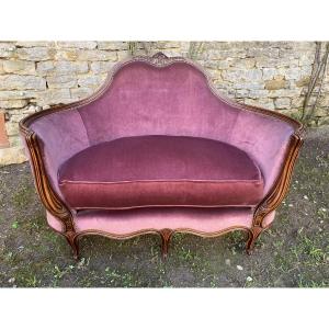 Petite Banquette Style Louis XV En Noyer 