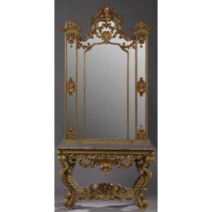 Table-console et miroir style XVIIIème siècle Italien 