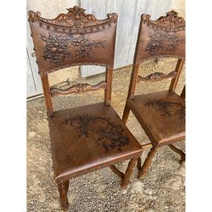 Set Of 6 Henri II Leather Chairs 