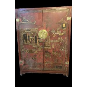 China. Red Lacquer Cabinet