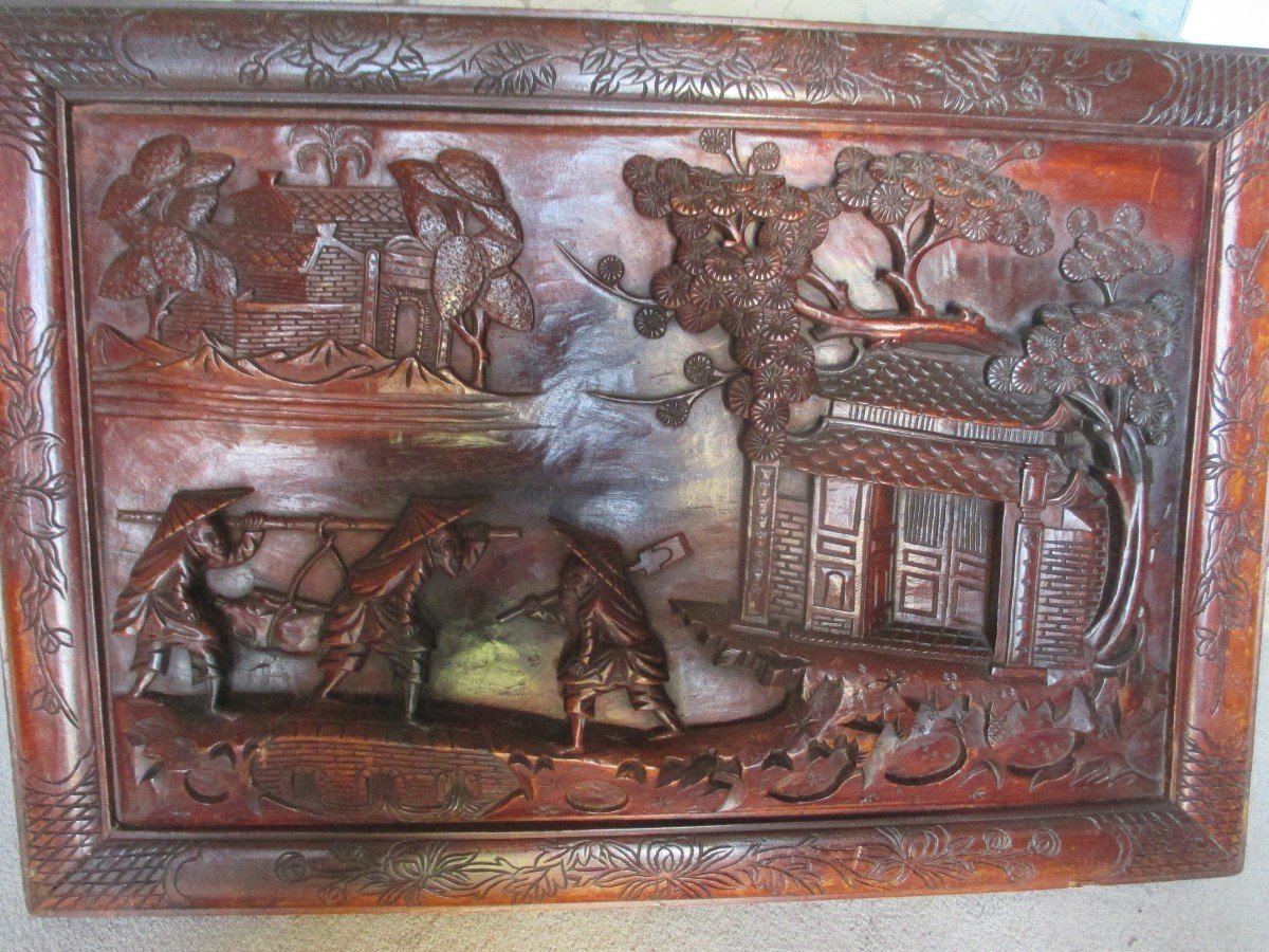 Bas-relief In Carved Ebony Wood-photo-1