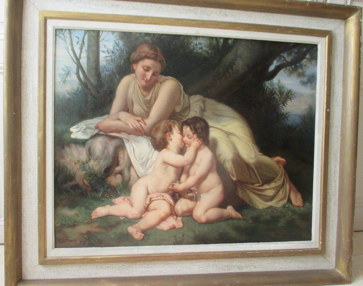 Jeune  femme  et  ses  deux  bébés     HST