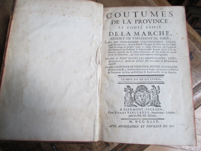 Coutumes De La Marche  1744   PAR COUTURIER DE FOURNOUE-photo-2