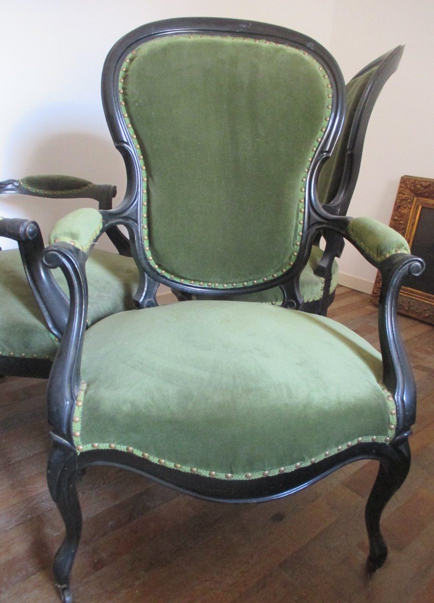 Suite  de  3 fauteuils  et  une  chaise   d' époque  Napoleon  III-photo-1