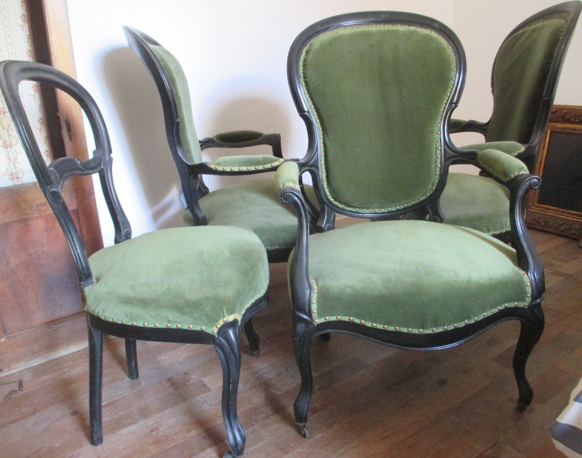 Suite Of 3 Armchairs And A Napoleon III Period Chair-photo-2