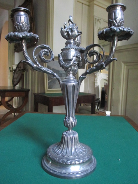 Paire de chandeliers en bronze argente  XIX°-photo-2