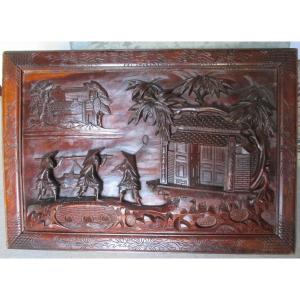 Bas-relief In Carved Ebony Wood