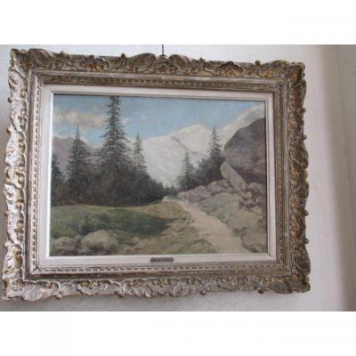 Castelli Clement (1870-1959 )  Societe Des Peintres De Montagne - " Route De Saas-fee "    Hst