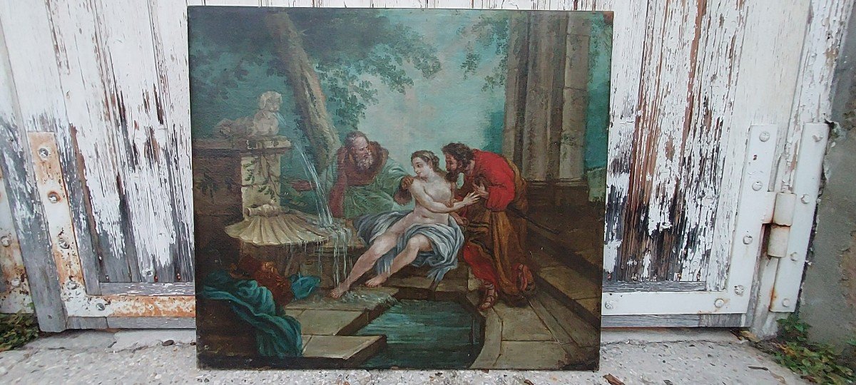 Suzanne Et Les Vieillards , Huile Sur Toile Vers 1760