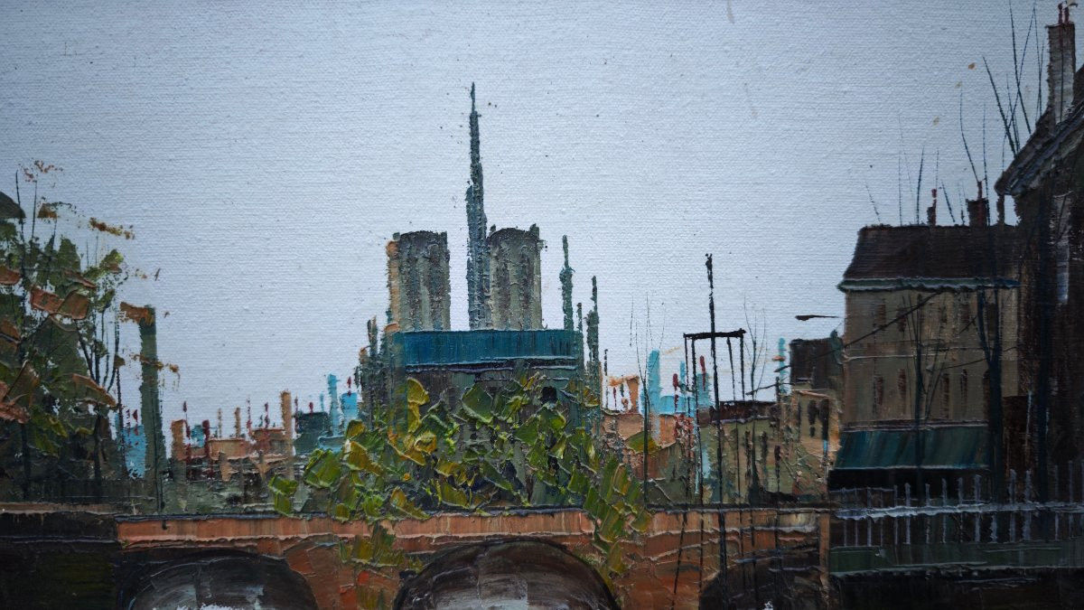Beautiful Painting, View Of Notre Dame De Paris From The île De La Cité. 70'-photo-2