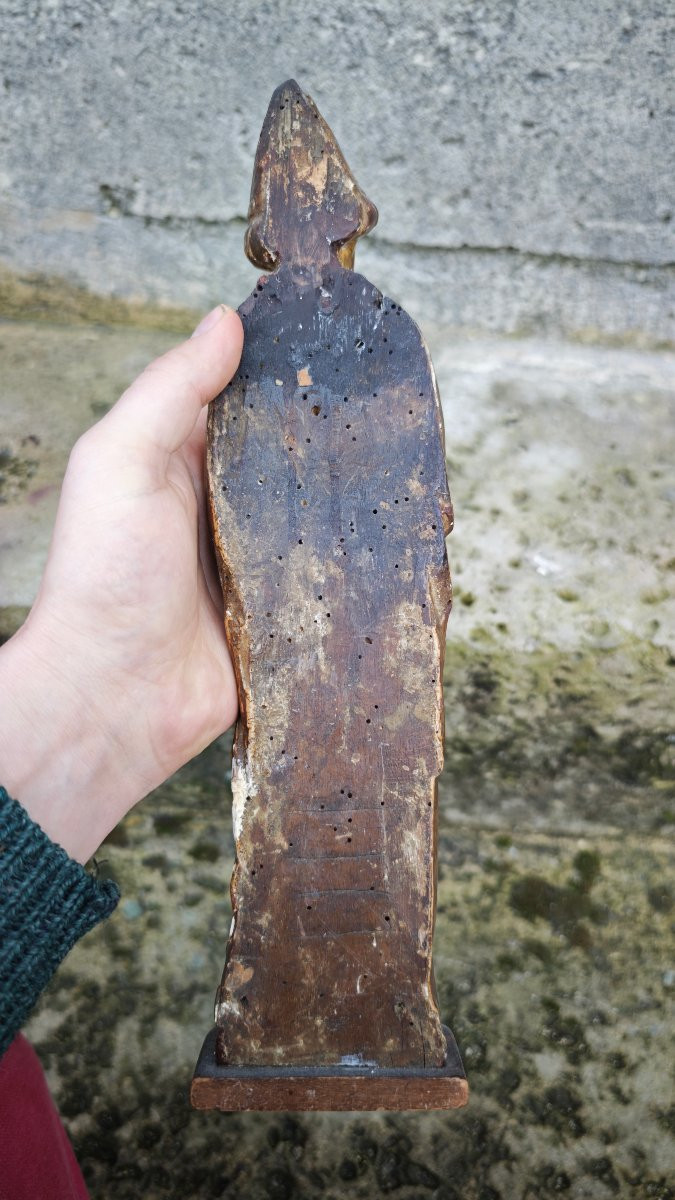 Beautiful Bishop Carved In Linden Wood Circa 1400-photo-3