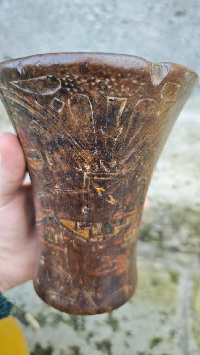 Remarquable Kero Peint Inca en bois -photo-3