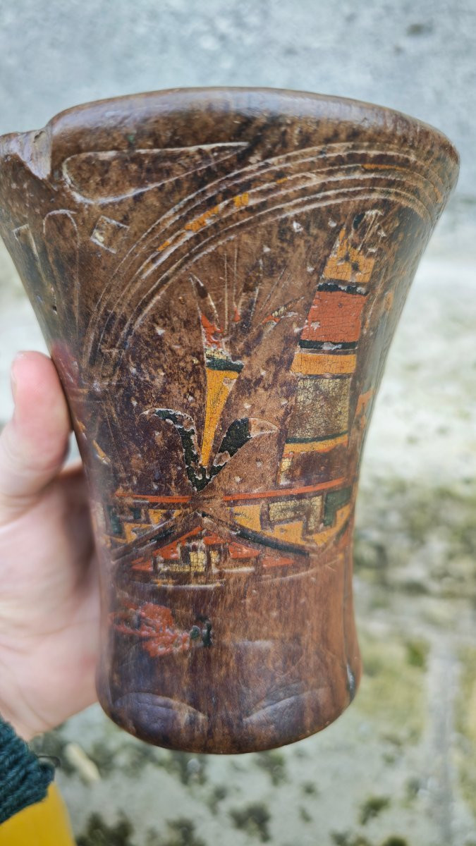 Remarquable Kero Peint Inca en bois -photo-4