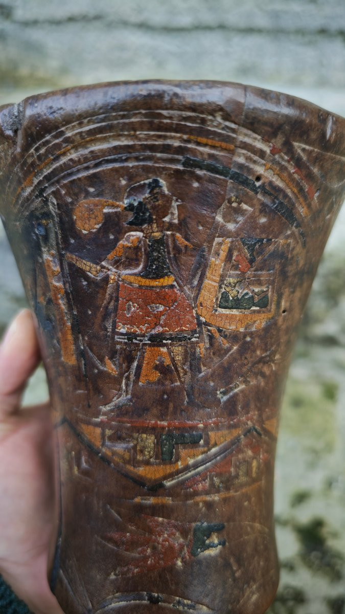 Remarquable Kero Peint Inca en bois -photo-2