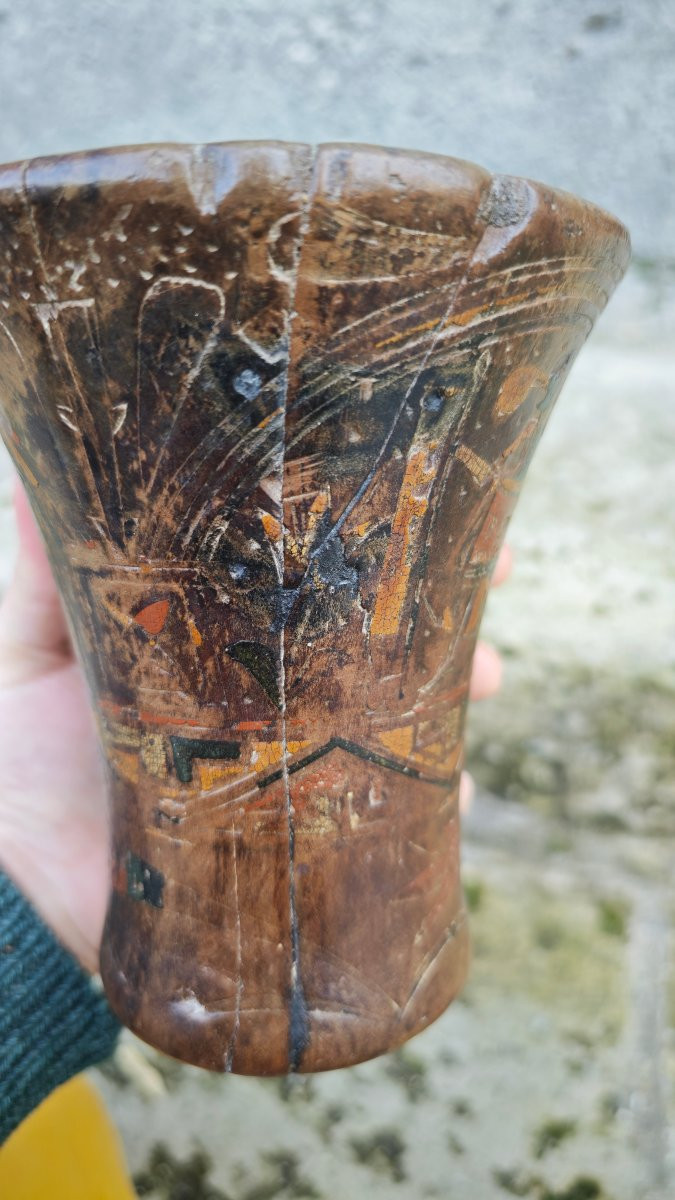 Remarquable Kero Peint Inca en bois -photo-3