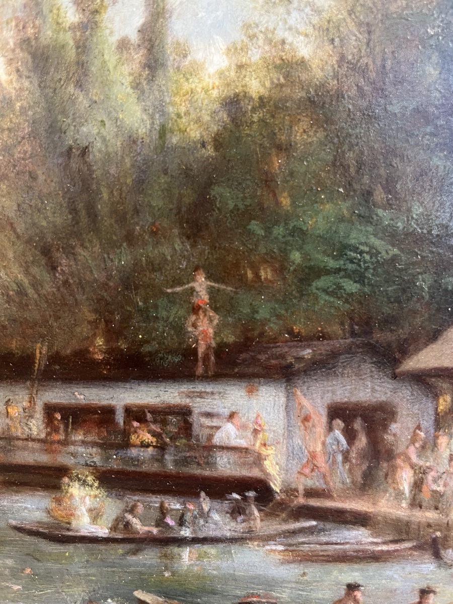 Anonyme La Grenouillère à Croissy sur Seine Vers 1900 Huile sur panneau-photo-2