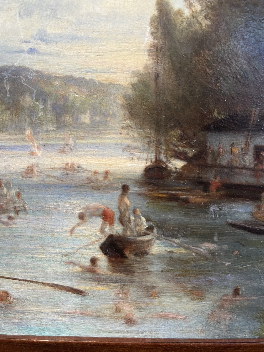 Anonyme La Grenouillère à Croissy sur Seine Vers 1900 Huile sur panneau-photo-3