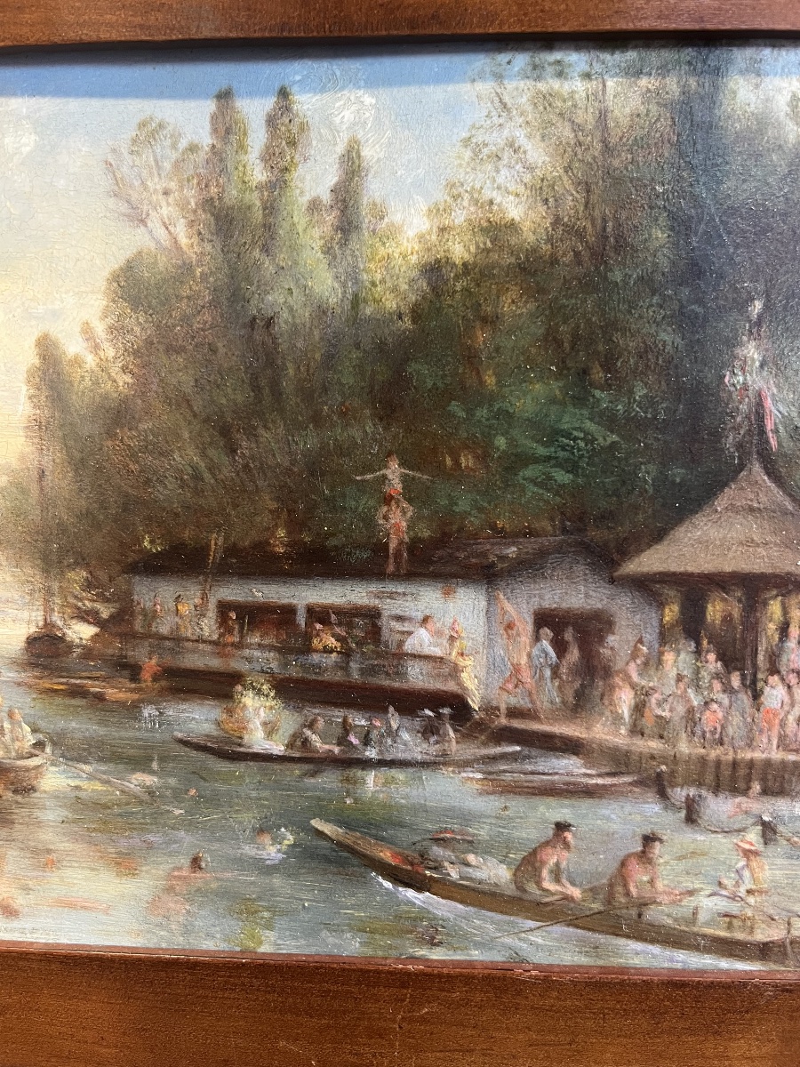 Anonyme La Grenouillère à Croissy sur Seine Vers 1900 Huile sur panneau-photo-1