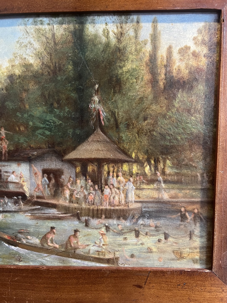 Anonyme La Grenouillère à Croissy sur Seine Vers 1900 Huile sur panneau-photo-2