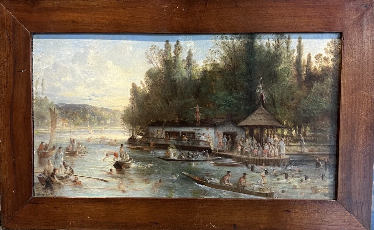 Anonyme La Grenouillère à Croissy sur Seine Vers 1900 Huile sur panneau