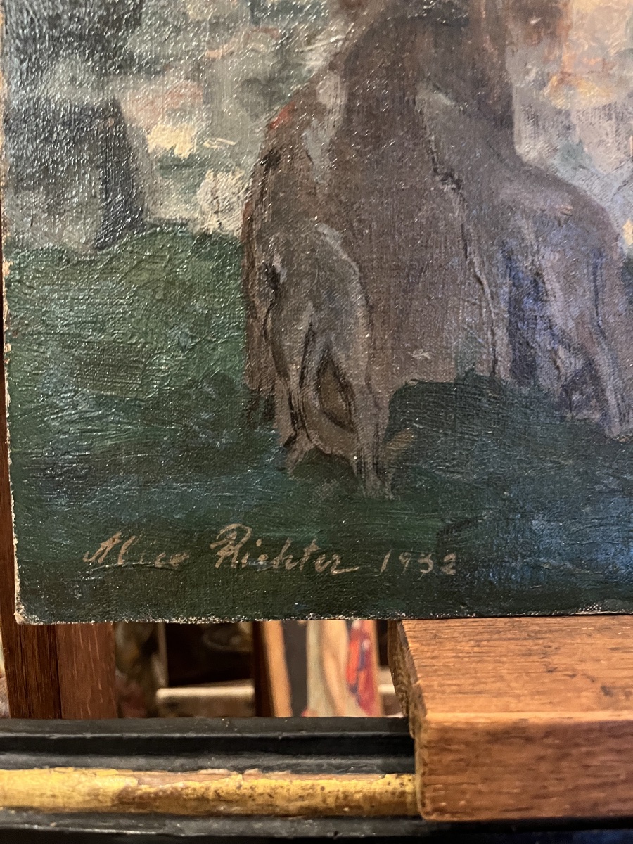 « Diane et Actéon » Alice Richter (1911-1996) huile sur carton Signé Daté 1932-photo-1