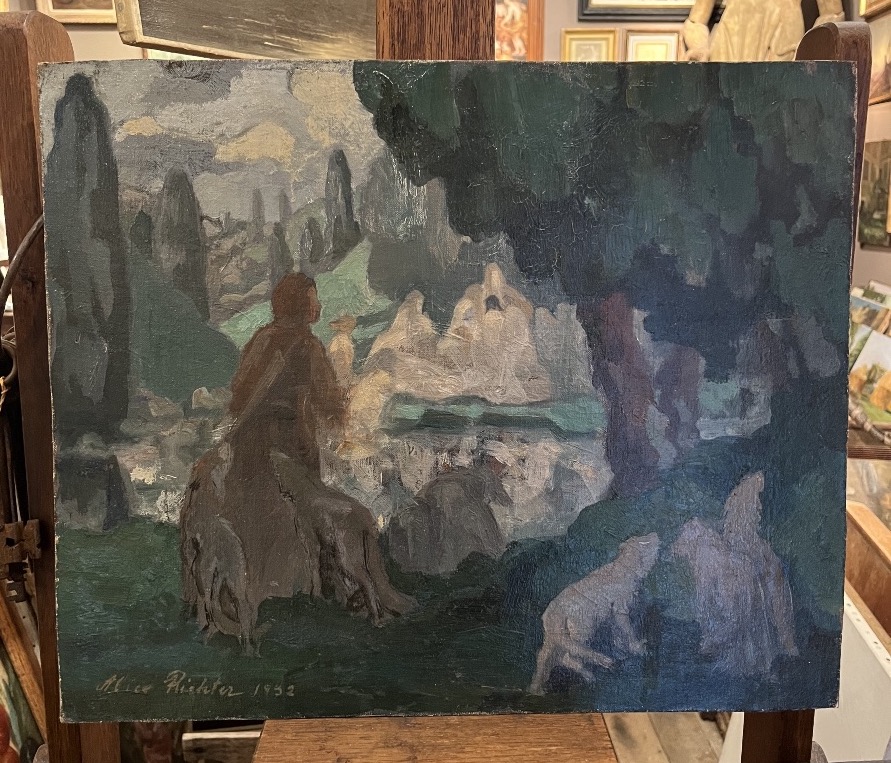 « Diane et Actéon » Alice Richter (1911-1996) huile sur carton Signé Daté 1932