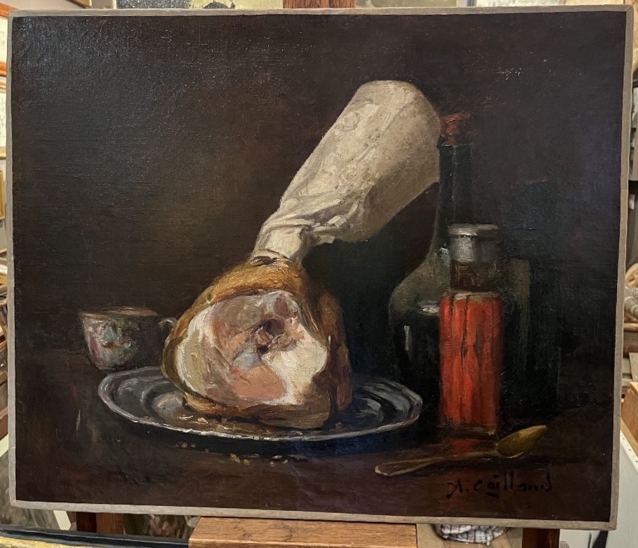 « Nature morte au jambon » Alfred Benoît Caillaud (1855-1940) huile sur toile signé