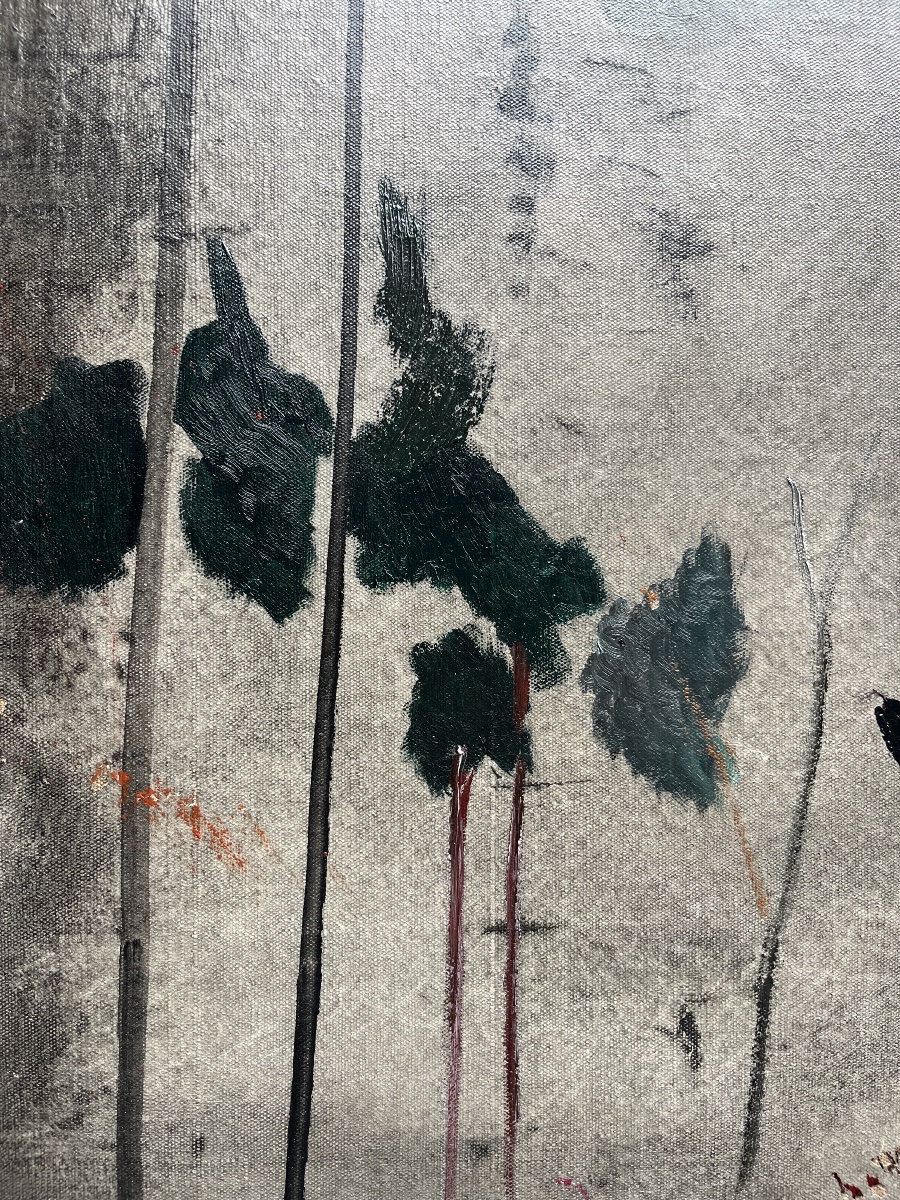 Composition abstraite Émile Bouneau (1902-1970) huile sur toile vers 1950-photo-4