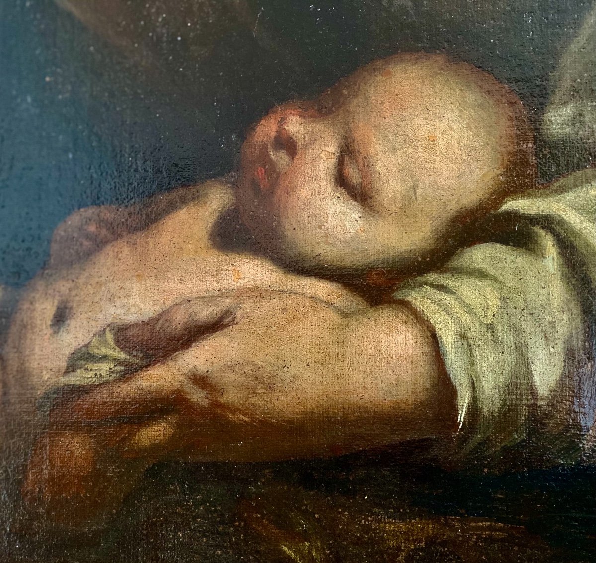 Vierge à L’enfant Et Deux Anges Début 17ème Siècle Entourage De Annibale Carrache (1560-1609)-photo-2