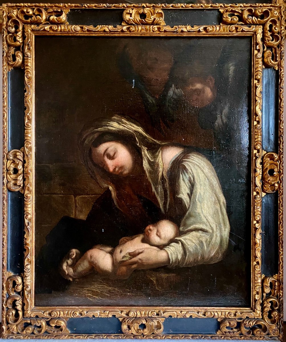 Vierge à L’enfant Et Deux Anges Début 17ème Siècle Entourage De Annibale Carrache (1560-1609)