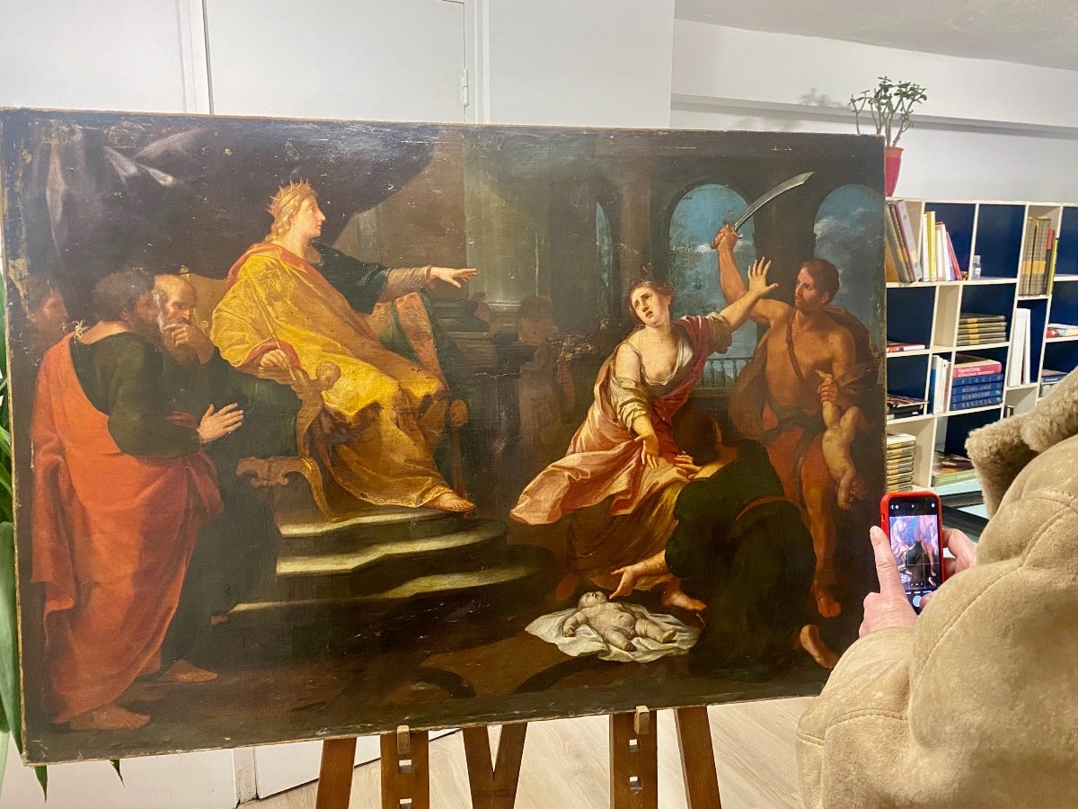 École Française Du XVIIe Siècle Entourage De Nicolas Poussin (1595-1665)  Le Jugement De Salomo-photo-1