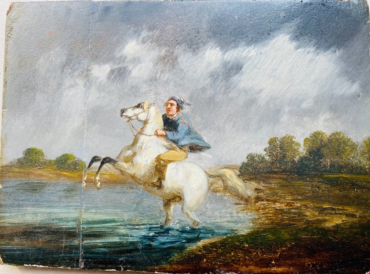 Jeune Homme à Cheval. École Française Du XIXe Siècle