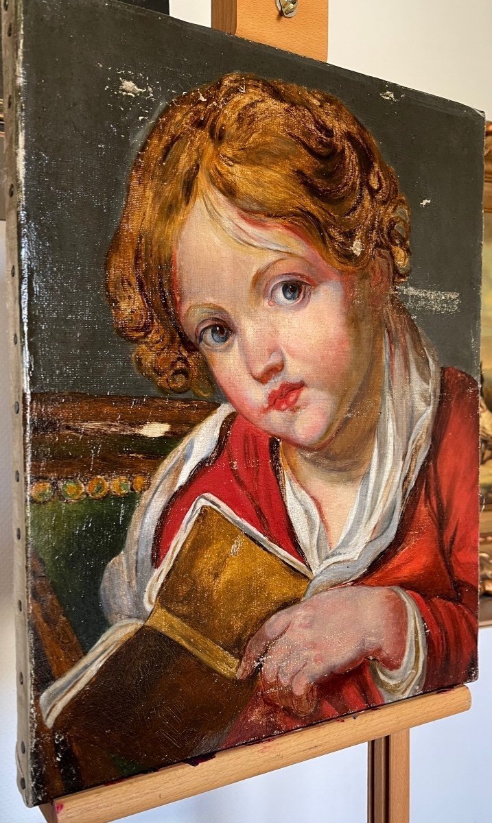 Young Child Holding A Book To His Chest. Workshop Of Jean-baptiste Greuze (1725-1805)-photo-2