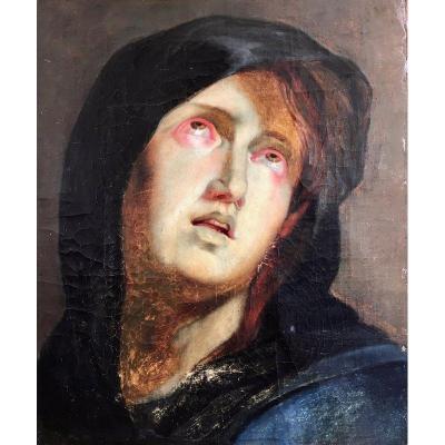 Tête De Vierge école Flamande  époque XVIIe Siècle