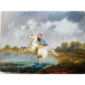 Jeune Homme à Cheval. École Française Du XIXe Siècle