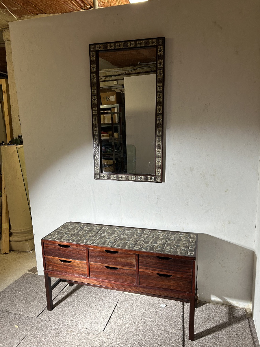 Commode et miroir, 1950, Signée Severin Hansen, Royal Copenhagen.-photo-2