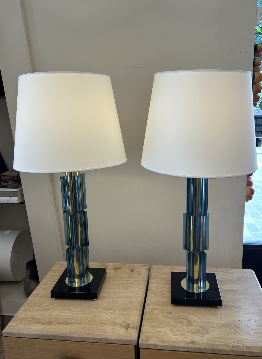 Paire lampes Murano, turquoise -photo-2